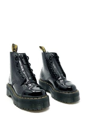 New Dr. Martens Sinclair Lamper Leopard Black Patent Ankle Boots Size 5 Docs dm